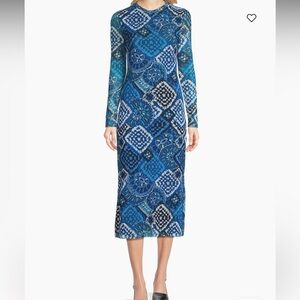 NWT Johnny Was Jade Loila Midi Dress Blue Mosaic Patterned Mesh Dress Size Small
